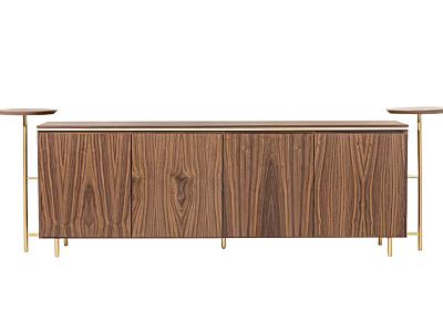 Elegant Wooden Entryway Console And Side Cabinet With Wood Grain And Golden Metal Legs 3d model
