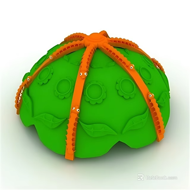 Green Swing Door With Orange Decorative Straps And Leaf Patterns Design 3d model 