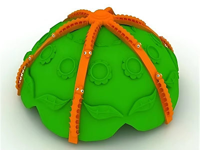 Green Swing Door With Orange Decorative Straps And Leaf Patterns Design 3d model