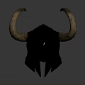 Horned Helmet Sculpture with Intricate Carved Details and Black Metal Finish