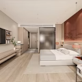 Modern Hotel Room Interior With King Bed TV Wooden Flooring And Decorative Painting