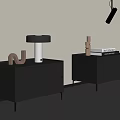 Modern Black Nightstands With Drawers Table Lamp Decorative Objects And Books 3d model