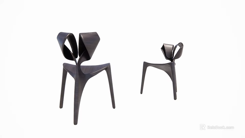 Modern Minimalist Single Chair With Geometric Backrest And Sleek Dark Legs 3d model 
