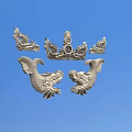 Ornate Chinese Style Silver Carvings With Dragon And Fish Decorative Details