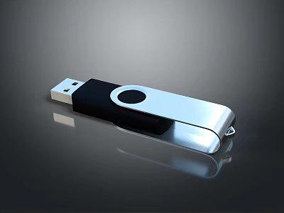 Portable USB Flash Drive With Silver Metal And Black Plastic Rotating Design 3d model