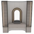 Elegant Modern Washbasin with Arched Backlit Mirror and Beige Cabinet in Golden Accent Bathroom
