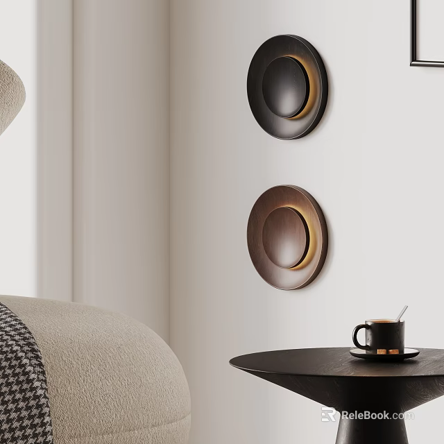 Modern Interior Wall Lamps with Round Design Mounted on White Wall and Side Table 3d model