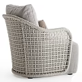 Single Sofa With Woven Armrest Light Gray Fabric And Brown Cushion 3d model
