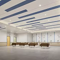 Serene SPA Sauna Interior With Blue Striped Ceiling And Comfortable Relaxation Lounges