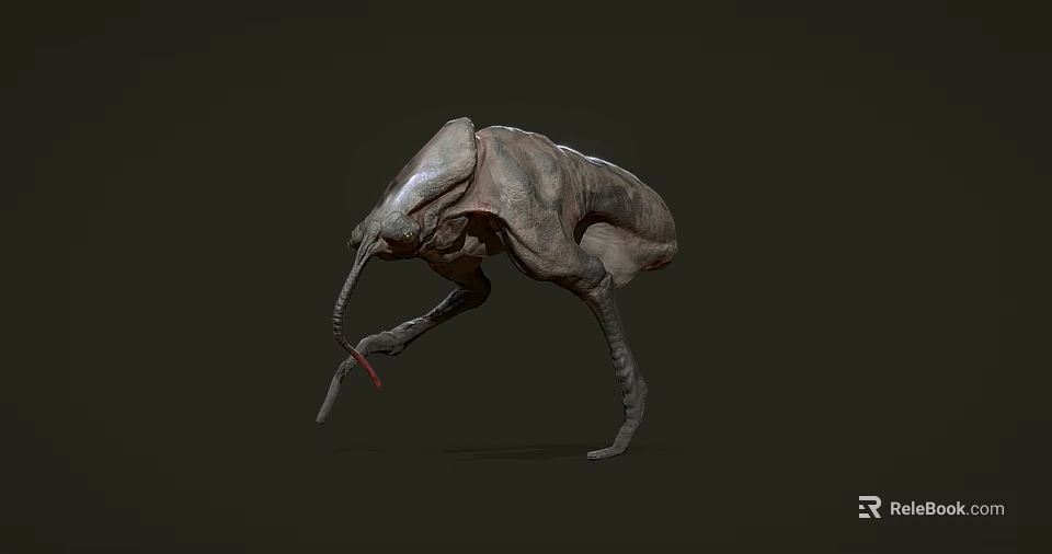 Alien Creature Character 3D Model With Long Red Proboscis And Multi Legs Structure 3d model 