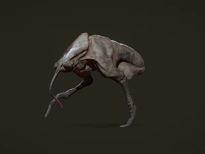 Alien Creature Character 3D Model With Long Red Proboscis And Multi Legs Structure 3d model