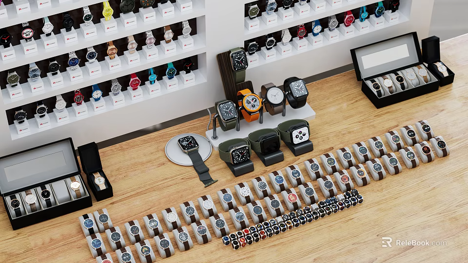 Variety Of Watches Displayed In Retail Store 3d model 