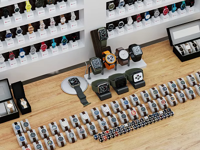 Variety Of Watches Displayed In Retail Store 3d model