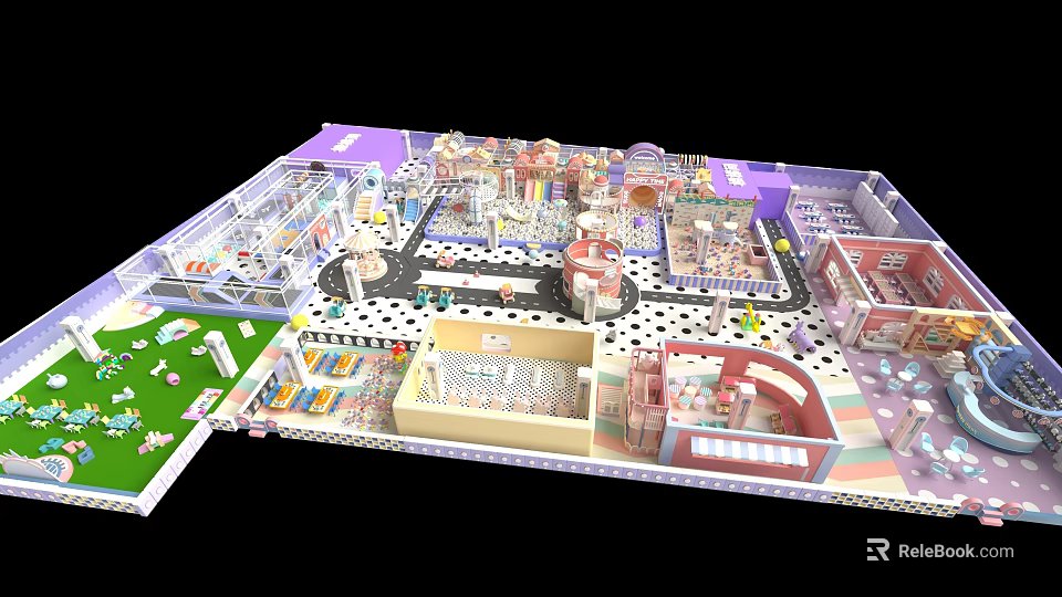 Indoor Playground Layout With Colorful Play Zones Slides Climbing Structures And Interactive Games 3d model 