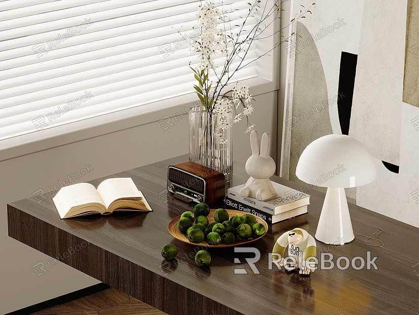 Desk Jewelry Ornaments Mushroom Table Lamp Vase Flora Radio Books Books Venetian Blinds Decorative Painting model