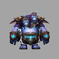 Two Headed Mythical Game Character With Blue Purple Skin Horns And Glowing Armor