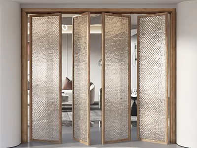 Modern Folding Door With Wooden Frame And Textured Glass Panels For Interior Space 3d model