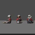 Three Dolls Wearing Red Shirts Blue Overalls White Hats With Front Side Back Views