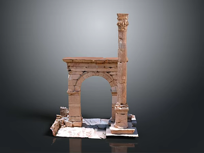 Ancient Stone Arch And Columns Historical Ruins Scenic Landscape View 3d model
