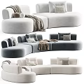 Modern White and Green Curved Sofa with Pillows and Blanket for Interior Design