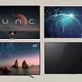 55 Inch TV Showcasing Dune Scenes Tech Graphics Starry Skies With Sleek Black Design