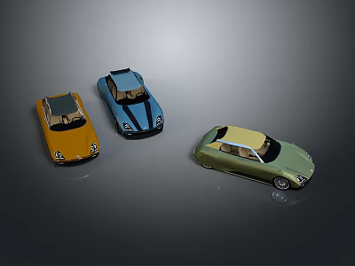 Three Colorful Modern Sports Car Models With Sleek Designs On Gray Background 3d model