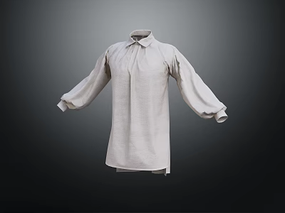 White Linen Long Sleeve Shirt with Stand Collar Loose Cuffs and Mid Length Design 3d model