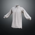 White Linen Long Sleeve Shirt with Stand Collar Loose Cuffs and Mid Length Design