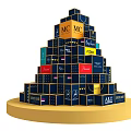 Brand Pyramid Display With Multiple Logos And Stacked Blocks On Base 3d model