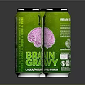 Green Beverage Cans With Brain Gray Label QR Code And Black Lids
