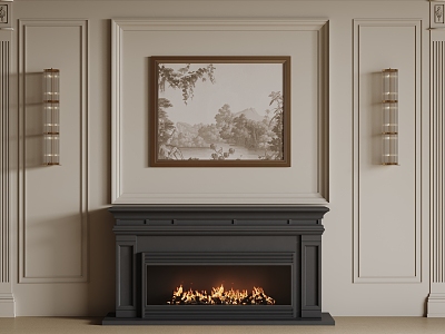 French background wall French parapet French carved line fireplace 3d model