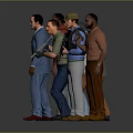 Men in Various Outfits Including Suits Holding Guns and Standing Together