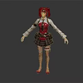 3D Anime Character Girl With Twin Tails Pink Purple School Uniform And Bandages