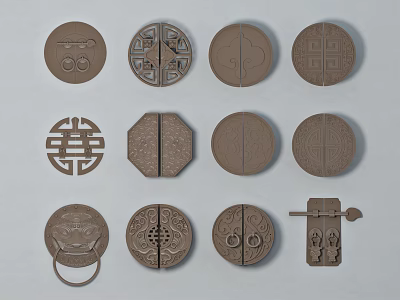 Traditional Decorative Door Handles With Various Antique Patterns And Classic Shapes 3d model