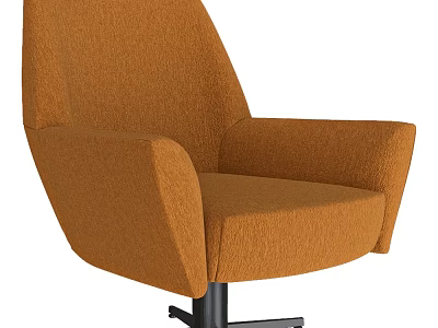 Orange Velvet Accent Chair With Armrests And Black Swivel Base 3d model