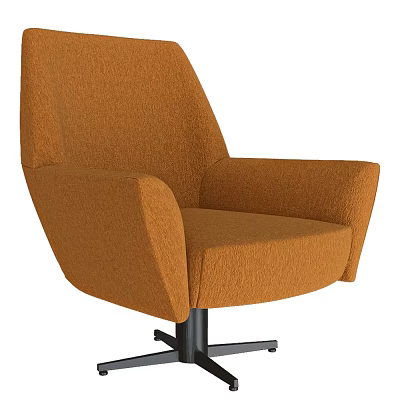 Orange Velvet Accent Chair With Armrests And Black Swivel Base 3d model
