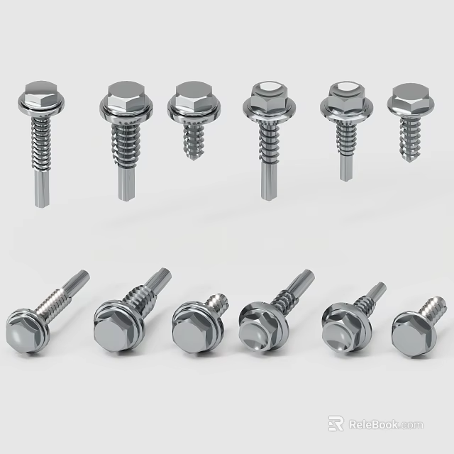 Stainless Steel Hex Head Screws For Hardware Tools With Various Sizes And Styles 3d model 