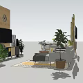 Modern Living Room Sofa Coffee Table Set With Artwork Plants And Dining Area