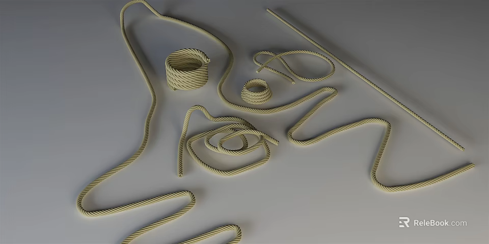 Household Cotton Ropes In Various Shapes Coiled And Loose For Daily Use 3d model 