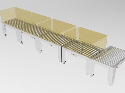 Industrial Equipment Roller Conveyor With Transparent Protective Covers And Metal Frame 3d model