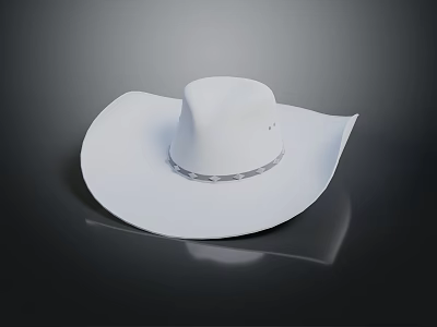 White Cowboy Hat With Silver Buckle Band On Dark Background With Reflection 3d model