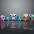 Cute Cartoon Characters And Colorful Creatures Standing In A Row With Reflections