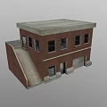 Two Story Detached Villa With Red Brick Exterior Flat Roof Side Ramp Windows And Door