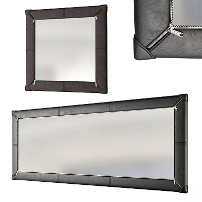 Elegant Modern Rectangular Wall Mirrors With Leather Frames For Home Decor 3d model