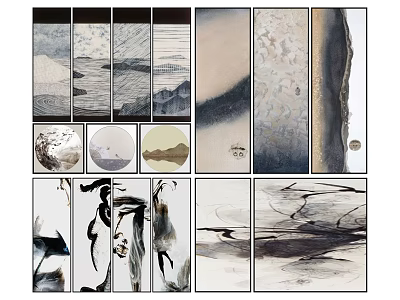 Modern Ink Abstract Wall Art With Black White Gray Tones And Abstract Lines Textures 3d model