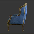 Luxurious Blue Tufted Velvet Armchair With Golden Ornate Frame And Classic Design