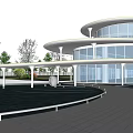 Modern Sales Office Building With Curved Roof Glass Facade And Landscape Water Feature 3d model