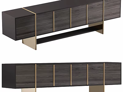 Elegant Modern TV Stand With Wooden Panel Doors And Gold Metal Accents 3d model