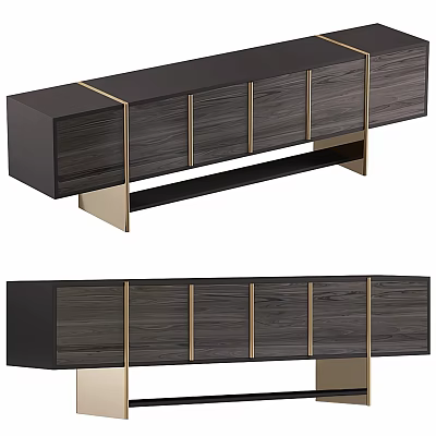 Elegant Modern TV Stand With Wooden Panel Doors And Gold Metal Accents 3d model
