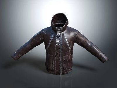 Stylish Brown Leather Jacket With Superior Logo And Zipper Design For Casual Wear 3d model